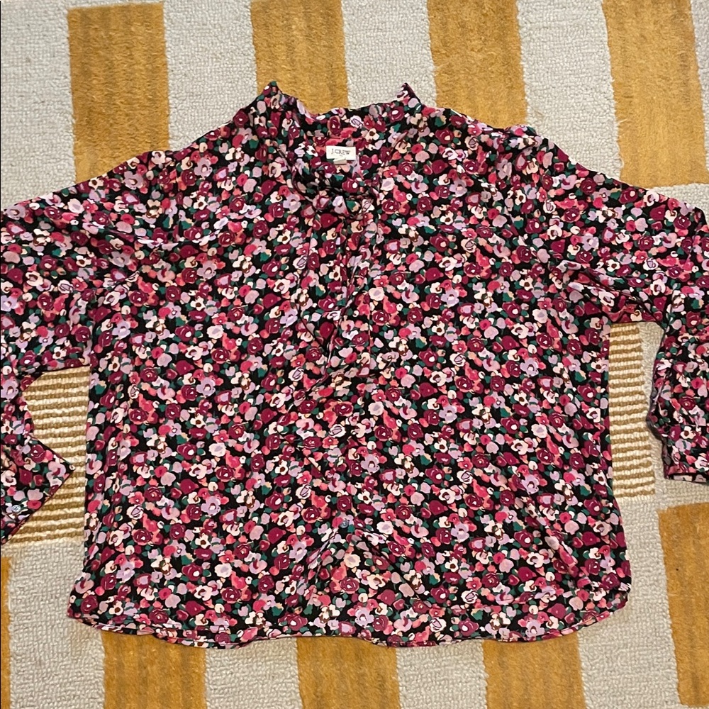 J. Crew Pink and Black Floral Blouse